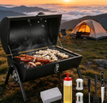 Portable Charcoal Grill Set of 8 – Small Tabletop BBQ with Tongs, Knife & Grill Brick for RV, Picnic, Patio & Beach - Image 2