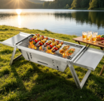 Foldable Stainless Steel Charcoal Grill – Compact Tabletop BBQ for Travel, Camping & Backyard Cooking