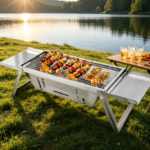 Foldable Stainless Steel Charcoal Grill – Compact Tabletop BBQ for Travel, Camping & Backyard Cooking