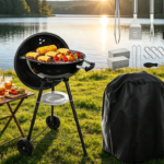 18-Inch 2-in-1 Kettle Charcoal Grill – Portable Black BBQ with Porcelain Lid, 254 sq.in Area & 15-Piece Set