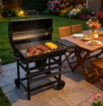 28-Inch Charcoal Grill with 2 Foldable Side Tables & Bottom Shelf – Pull-Out Ash Tray for Family Gatherings & Camping - Image 2