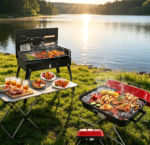 Small Folding Charcoal BBQ with Lid – Portable Grill with Accessories for Camping, Hiking, Beach & Patio