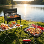 Small Folding Charcoal BBQ with Lid – Portable Grill with Accessories for Camping, Hiking, Beach & Patio