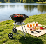 22-Inch Charcoal Grill with 5-Piece Tool Set – Heavy-Duty Round Kettle on Wheels for Small Patios & Backyards