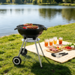 22-Inch Charcoal Grill with 5-Piece Tool Set – Heavy-Duty Round Kettle on Wheels for Small Patios & Backyards
