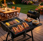 2-in-1 Double-Sided Portable Charcoal Grill – Small Tabletop BBQ with Food Tray & Rack for Camping & Home - Image 2
