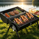 2-in-1 Double-Sided Portable Charcoal Grill – Small Tabletop BBQ with Food Tray & Rack for Camping & Home