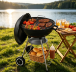 18-Inch Heavy-Duty Round Charcoal Grill – Thickened Bowl on 4 Legs & Wheels for Camping, Travel & Tailgating