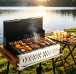 Foldable Tabletop Stainless Steel Charcoal Grill – Notebook-Sized Small BBQ for Backyard, Camping & Picnics