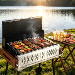 Foldable Tabletop Stainless Steel Charcoal Grill – Notebook-Sized Small BBQ for Backyard, Camping & Picnics