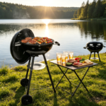 18-Inch Kettle Charcoal Grill – Portable Smoker with Wheels, Porcelain Lid & Dual Vents for Camping or Tabletop Use
