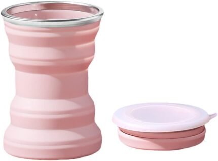 Foldable Silicone Water Cup – 320ml Heat-Resistant Travel Mug with Lid, Collapsible for Hiking & Outdoors