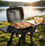 Portable Propane Gas Grill with Two Burners – Tabletop BBQ with Removable Side Tables & Built-In Thermometer