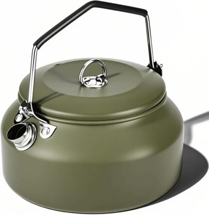 Stainless Steel Camping Kettle – 1L Lightweight Teapot for Fast Boiling, Ideal for Hiking, Picnic & Travel (Green)