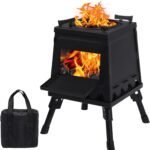 Portable Cast Iron Wood Burning Camp Stove – Black with Carrying Case for Backpacking & Outdoor Cooking