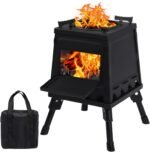 Portable Cast Iron Wood Burning Camp Stove – Black with Carrying Case for Backpacking & Outdoor Cooking