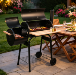 Charcoal Grill with Offset Smoker – Outdoor Patio Cooker on Wheels with Tray for Balcony, Picnics & Camping - Image 2