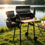Charcoal Grill with Offset Smoker – Outdoor Patio Cooker on Wheels with Tray for Balcony, Picnics & Camping