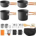 15-Piece Portable Camping Cooking Set with Stove Top – Stackable Non-Stick Pots, Pans & Bowls with Storage Bag