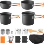 15-Piece Portable Camping Cooking Set with Stove Top – Stackable Non-Stick Pots, Pans & Bowls with Storage Bag