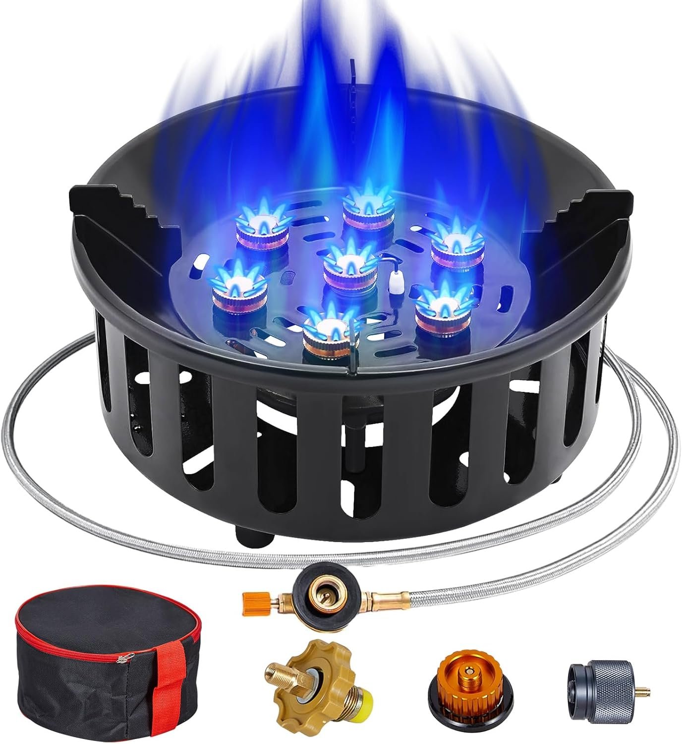 71GEl3b0EnL._AC_SL1500_.jpg Windproof Single Propane Burner – Portable Gas Stove with Piezo Ignition & Carrying Bag for Outdoor Cooking - Image 1