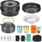 Portable Camping Cookware Set – Non-Stick Pots & Pans with Folding Fork, Lightweight Mess Kit for Hiking & Picnics
