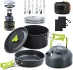 16-Piece Camping Cookware Mess Kit – Non-Stick Lightweight Pot, Pan & Kettle Set with Stainless Steel Cutlery for Backpacking