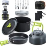 16-Piece Camping Cookware Mess Kit – Non-Stick Lightweight Pot, Pan & Kettle Set with Stainless Steel Cutlery for Backpacking