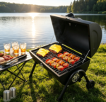 Small Tabletop Charcoal Grill Set – Heavy-Duty Portable BBQ with Tools, Thermometer & Chimney for Backyard or Camping