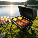 Small Tabletop Charcoal Grill Set – Heavy-Duty Portable BBQ with Tools, Thermometer & Chimney for Backyard or Camping