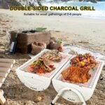 Foldable Tabletop Charcoal Grill – 232 sq.in Cooking Area, Dual-Sided Smoker in White for Camping & Travel - Image 2