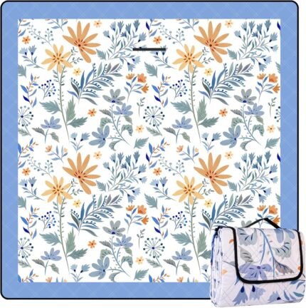 Extra Large Picnic Blanket – 79"x79" Waterproof & Sand-Proof Mat with Floral Pattern for Lawn, Beach & Camping