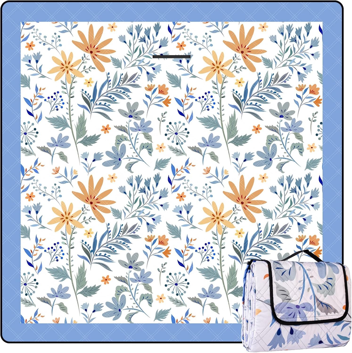 81idLHjZkWL._AC_SL1500_.jpg Extra Large Picnic Blanket – 79"x79" Waterproof & Sand-Proof Mat with Floral Pattern for Lawn, Beach & Camping - Image 1