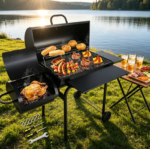 Heavy-Duty Charcoal Grill with Offset Smoker – 780 sq.in Cooking Area, Side Table & Adjustable Carbon Pan on Wheels