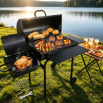 Heavy-Duty Charcoal Grill with Offset Smoker – 780 sq.in Cooking Area, Side Table & Adjustable Carbon Pan on Wheels